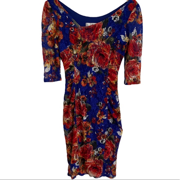 Joseph Ripkoff Size 4 Floral Bodycon 3/4 sleeve Dress - Picture 8 of 9